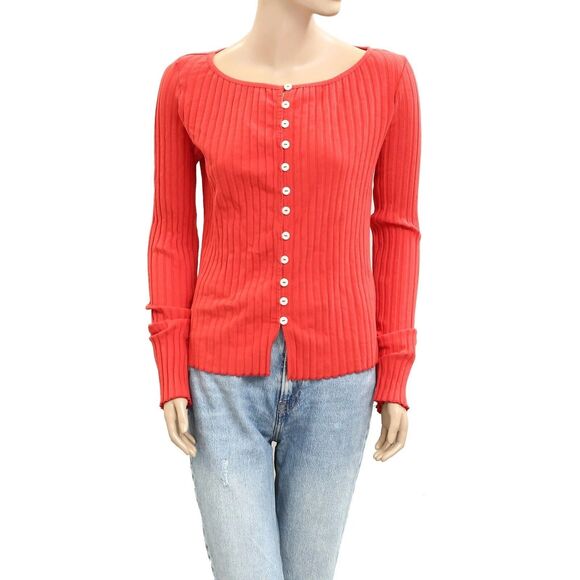 Free People Tilly Long-Sleeve Cardi Blouse Top Knit Ribbed Buttondown XS 282719 - Picture 6 of 9